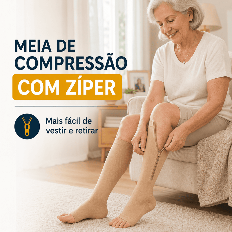 Meia de Compressão com Zíper - Fácil de Vestir | Loja Pronto Idoso